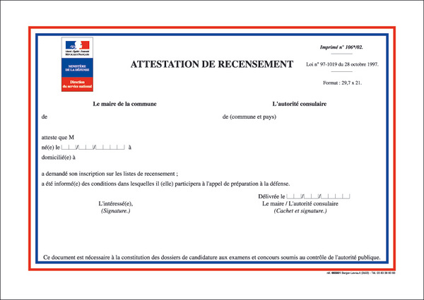 Recensement et Journée défense et citoyenneté - Ville de Reuilly