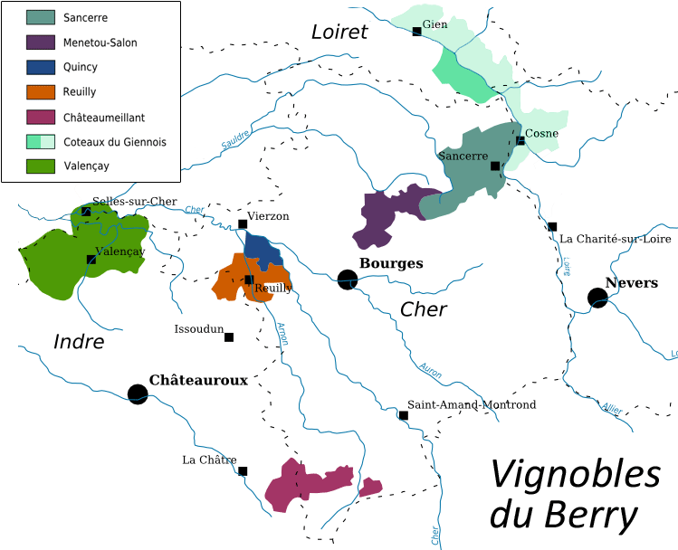 Carte des vignobles du Berry