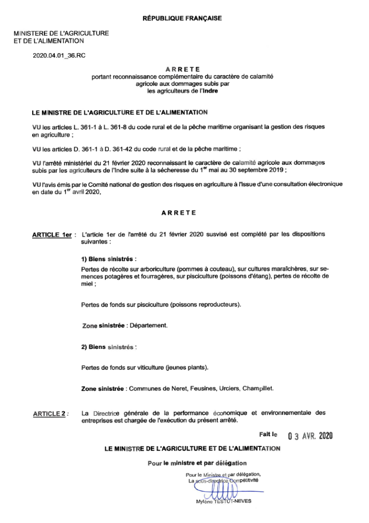 Procédure de déclaration de calamité agricole suite à la sécheresse 2019