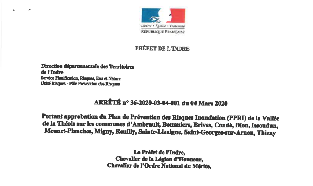 Arrêté portant sur l’approbation du Plan de Prévention des Risques d’Inondation de la Vallée de la Théols