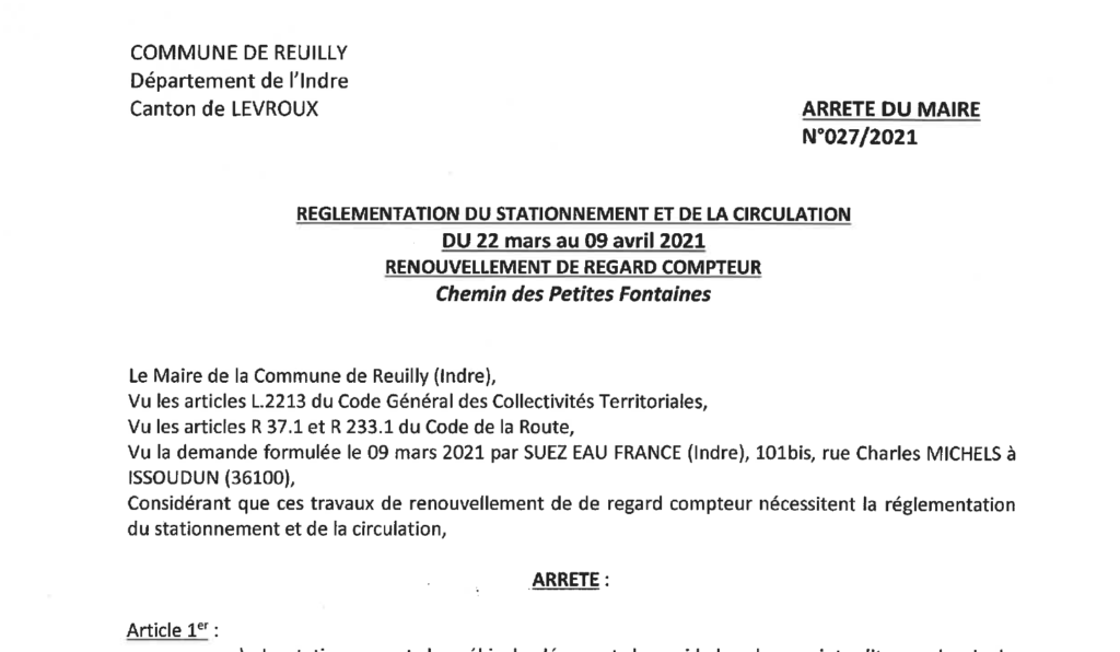 Arrêtés portant règlementation du stationnement et de la circulation, du 22/03 au 09/04 pour des renouvellements de regard compteur