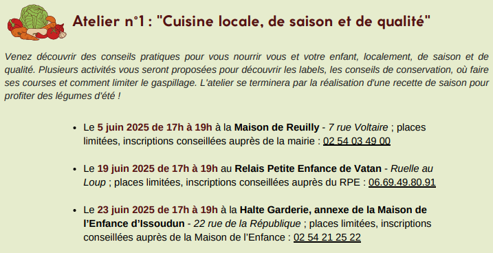 Atelier gratuit « Cuisine locale, de saison et de qualité »