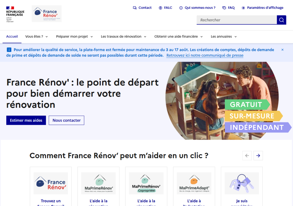 Indisponibilité temporaire des plateformes France Rénov’